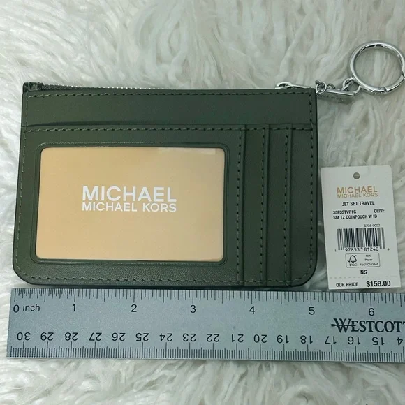 Michael Kors Jet Sey Travel Olive Green Snake Print Coin Pouch Card Holder NWT - Picture 3 of 3